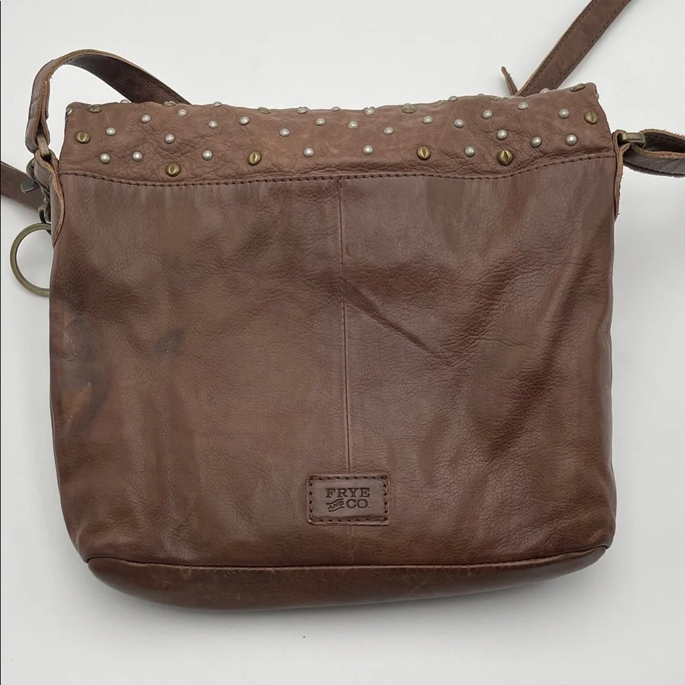 FRYE AND CO. Brown Leather Crossbody with Stud Accents